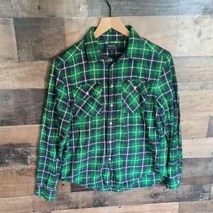 Polo by Ralph Lauren Green and Blue Plaid Long Sleeve Button Up Shirt Sz Lg Boys